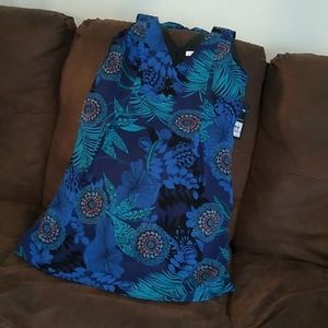 Nine West Tropical Dress V-Neck Blue Aqua 6